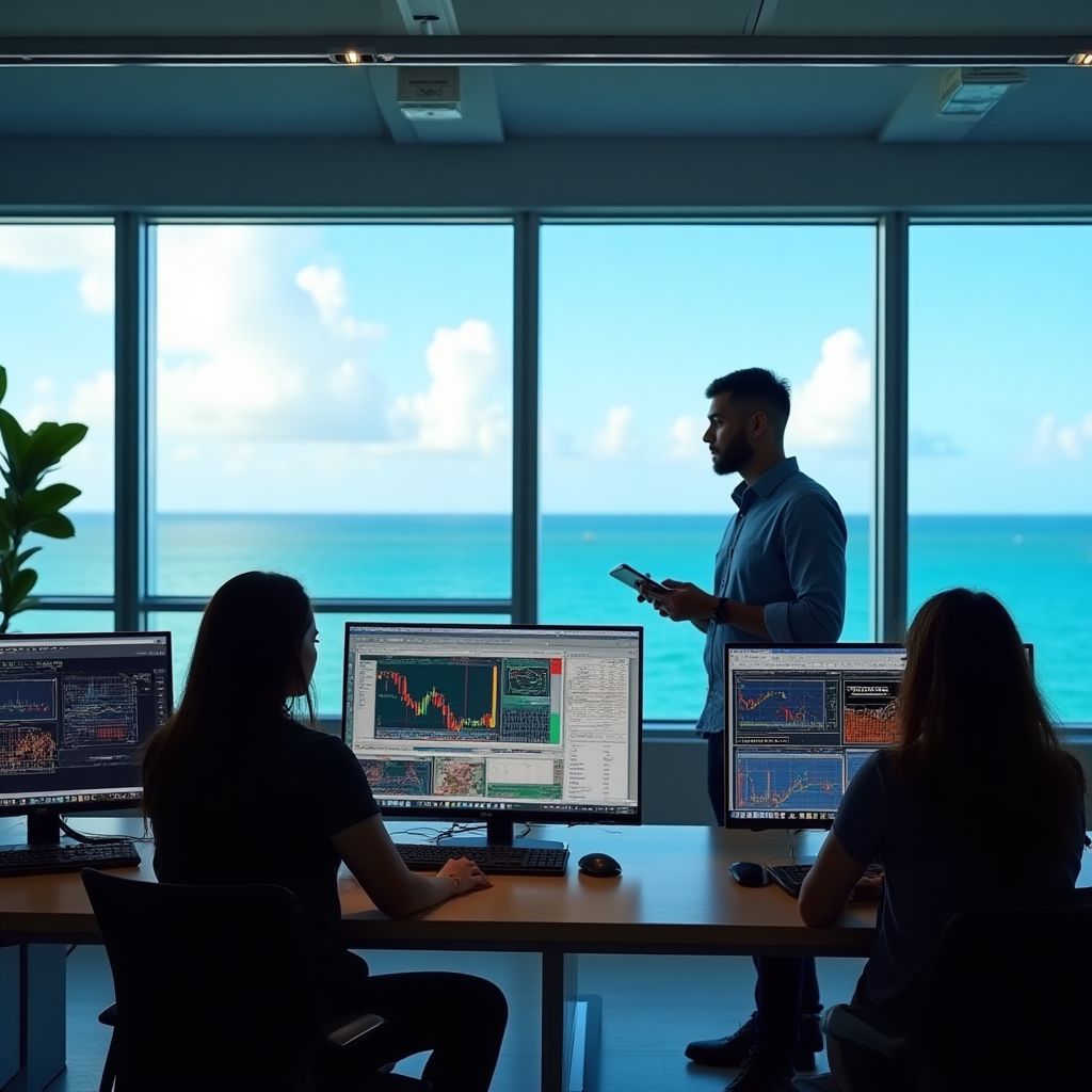 Equipo de asesores financieros trabajando con gráficos de criptomonedas
